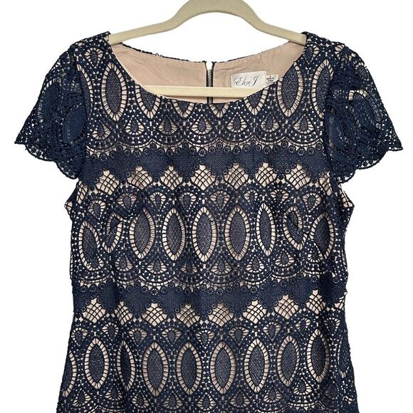 Eliza J Nude Illusion Lace Overlay Sheath Dress Wedding Guest Cocktail Size 8 - Picture 12 of 16